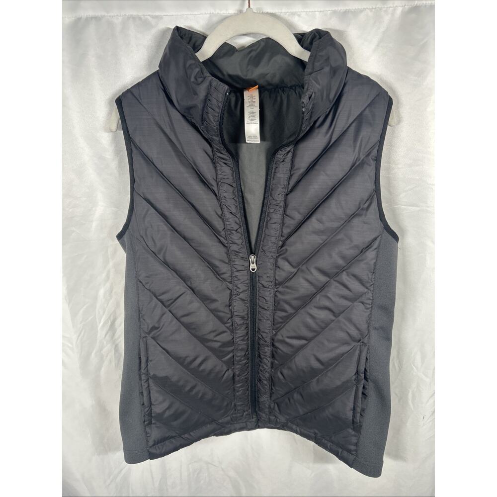 Lucy Goose Down Puffer Vest Womens medium Black Full Zip Pockets Down side panel